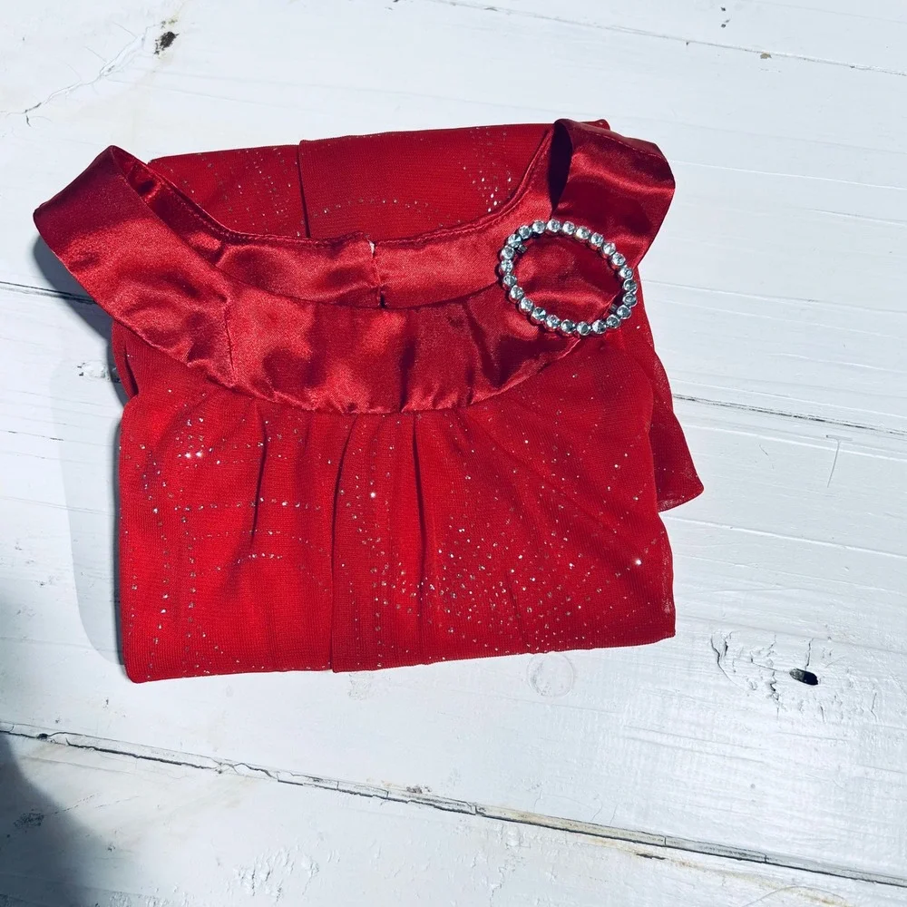 Kids Girls Red Sparkle Glitter Dress Size 4 Halter Jeweled‎ Buckle Holiday Party